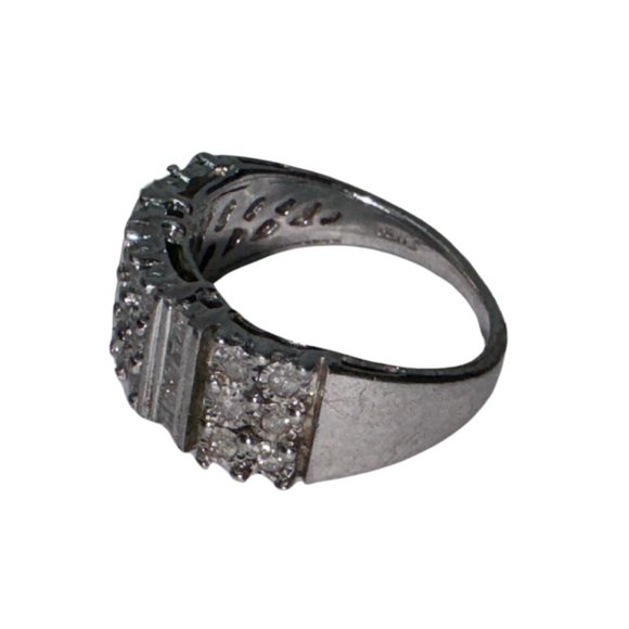 1/6 CT Diamond Triple Row Baguette Sterling Silver Ring - Picture 4 of 6